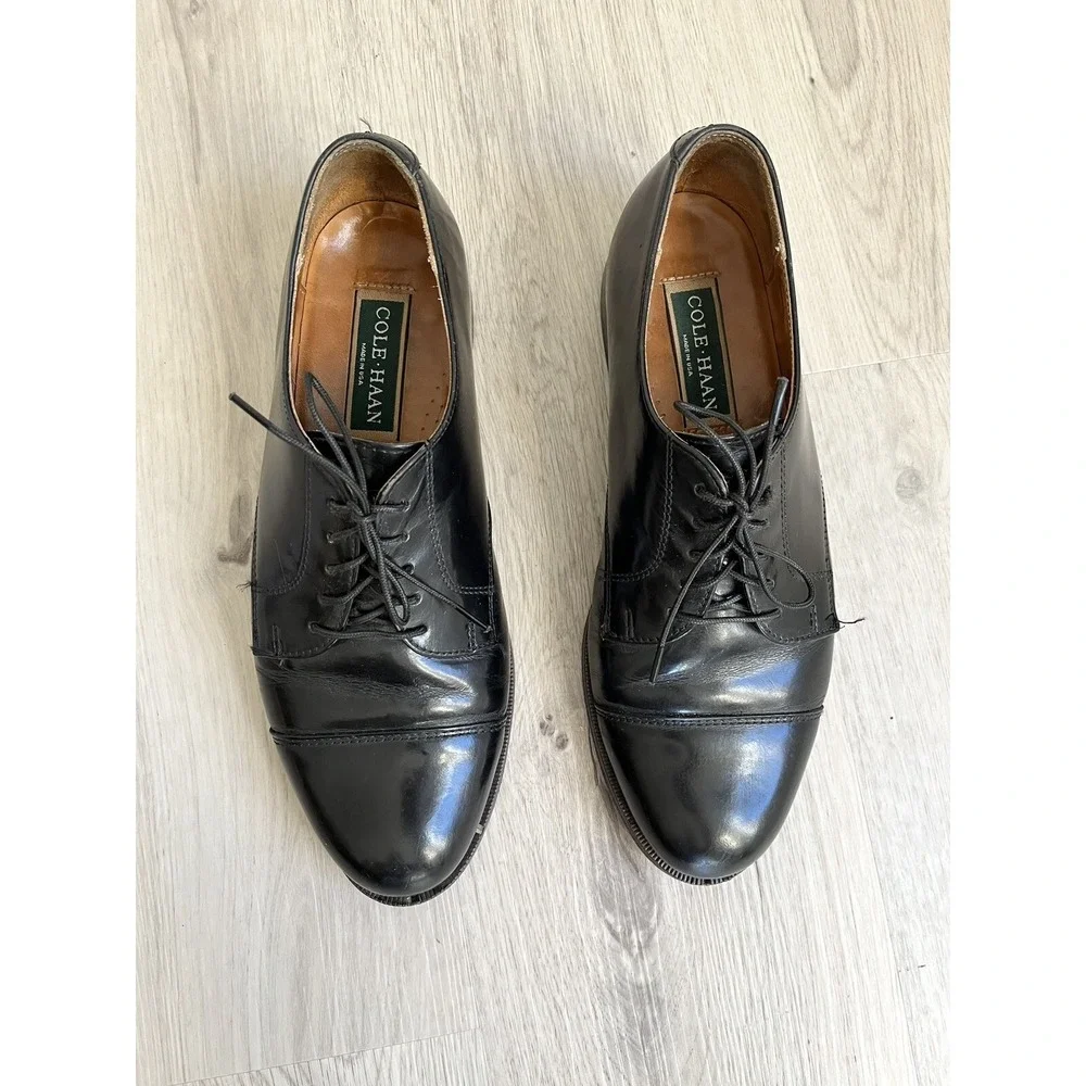 Cole Haan Leather Dress Shoes Mens 9.5 D Black Lace Up USA Preppy Academia